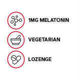 Pastilla GNC Melatonin 1mg en mano para mostrar tamaño y dosificación práctica