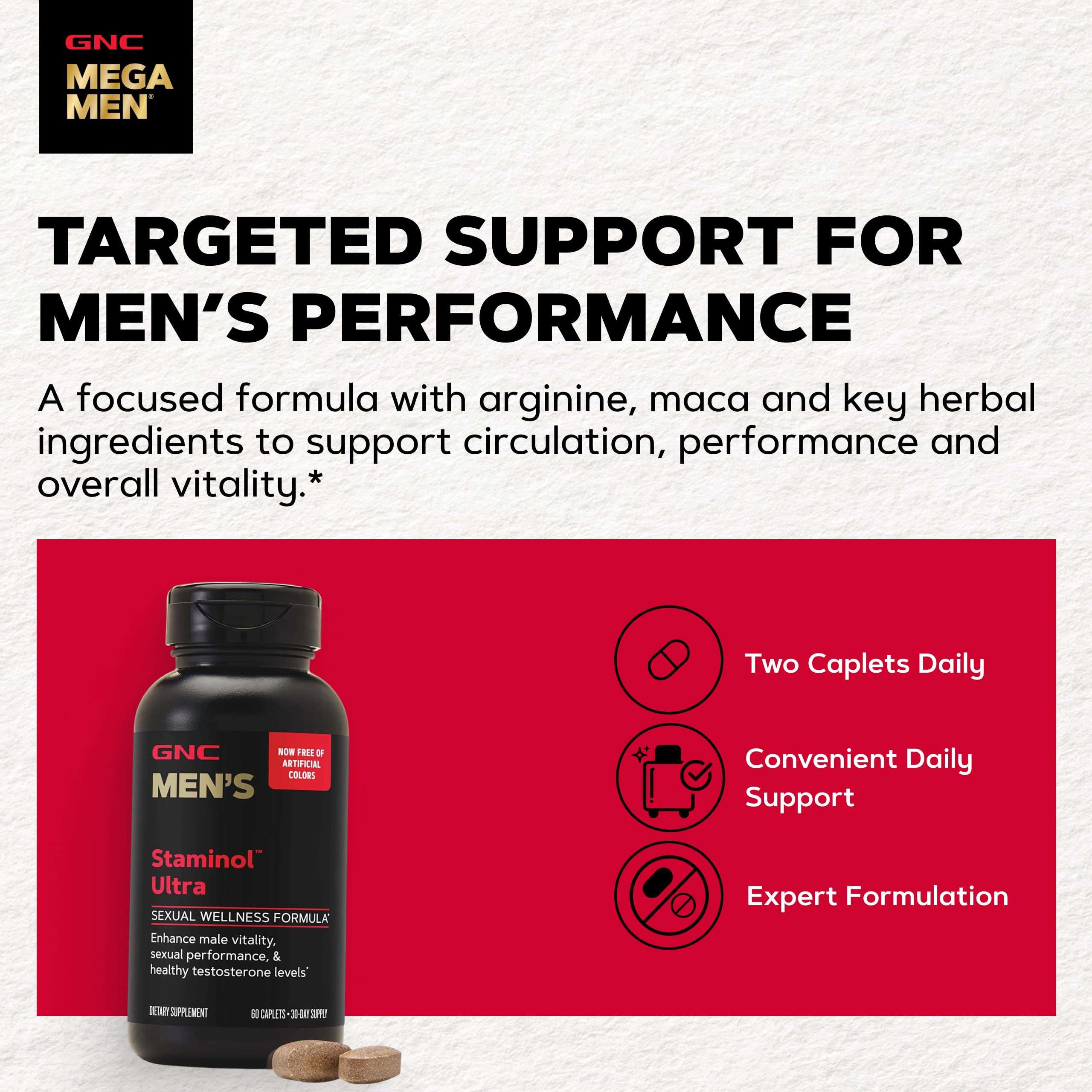 GNC Staminol Ultra caja abierta con caplets listos para 30 días de uso