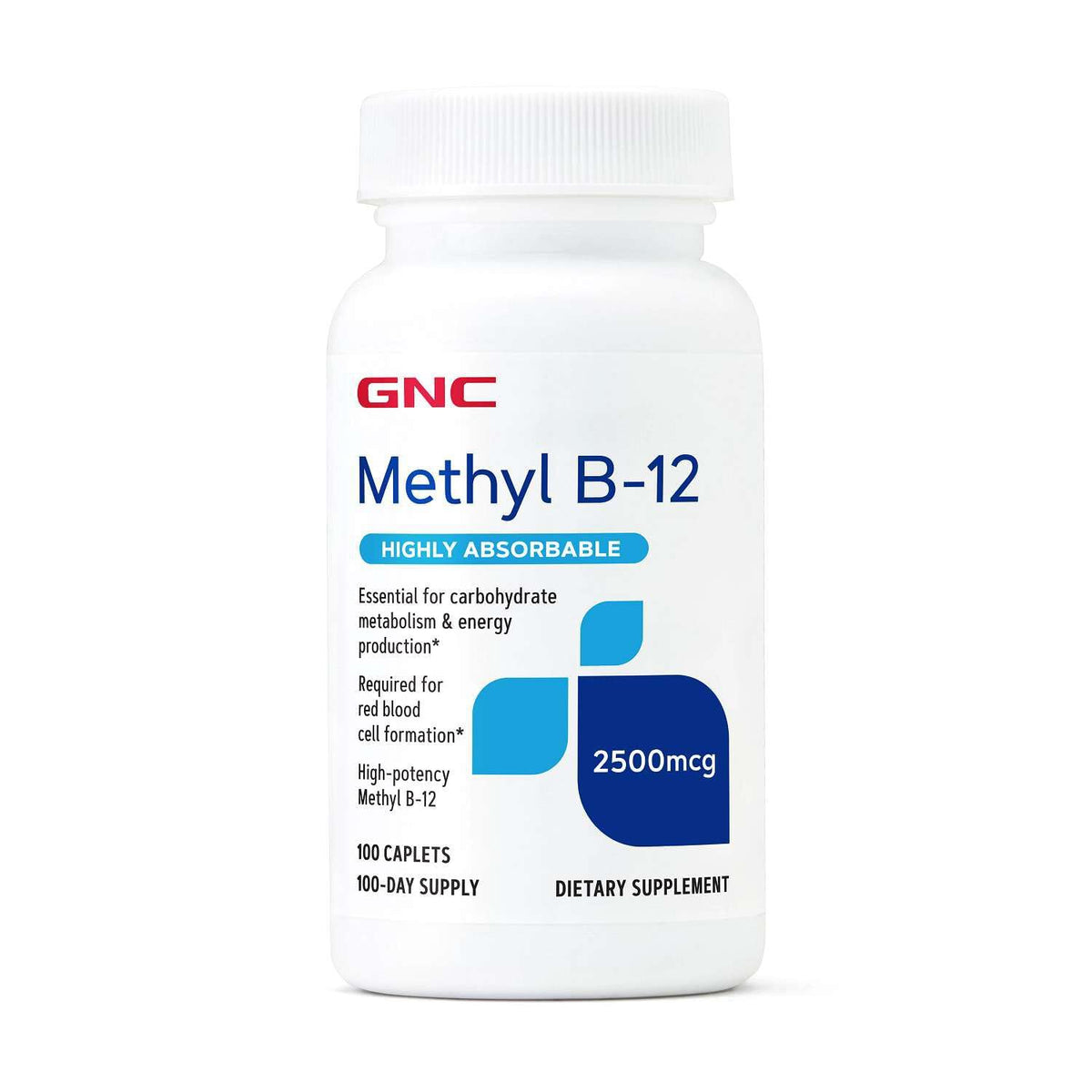 GNC envase frontal de Methyl B12 2500mcg muestra etiquetado claro y beneficios