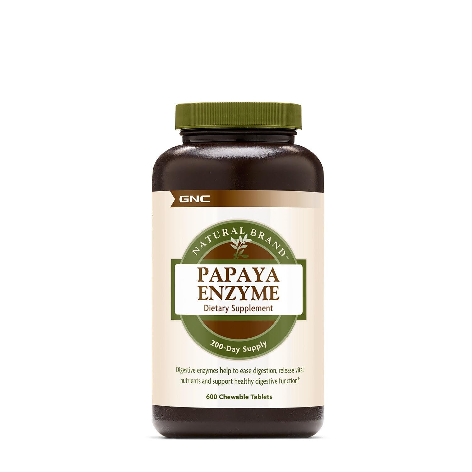 GNC frasco frontal de Papaya Enzyme 600 tabletas masticables para digestión práctica