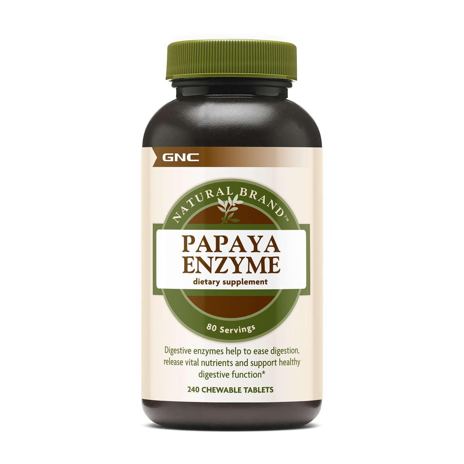GNC frasco Papaya Enzyme frente mostrando etiqueta y beneficio digestivo