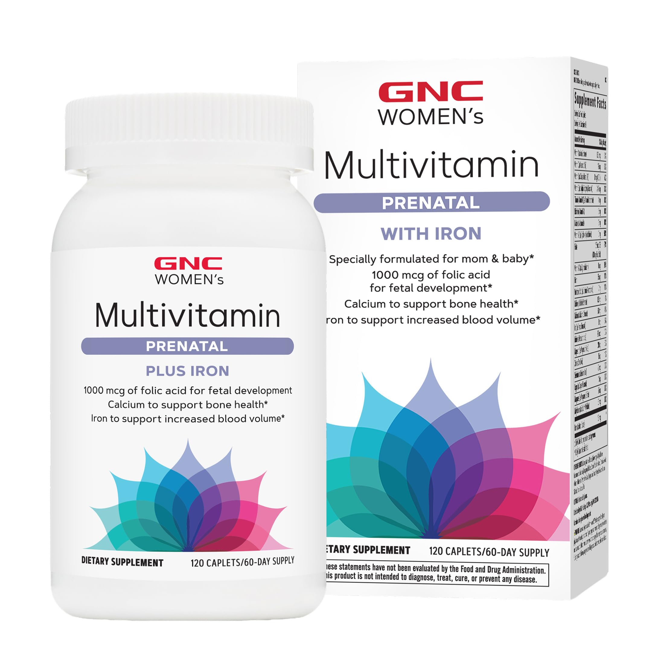 GNC envase frontal del multivitamínico prenatal mostrando sello y cantidad