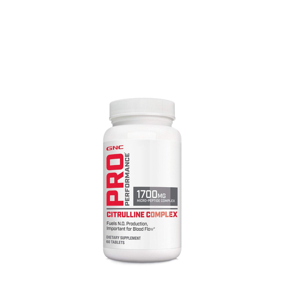 GNC envase frontal del Citrulline Complex mostrando 60 tabletas y beneficios para flujo