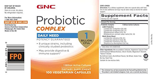 GNC Probiotic Complex cápsula detalle con textura clara y fácil ingestión