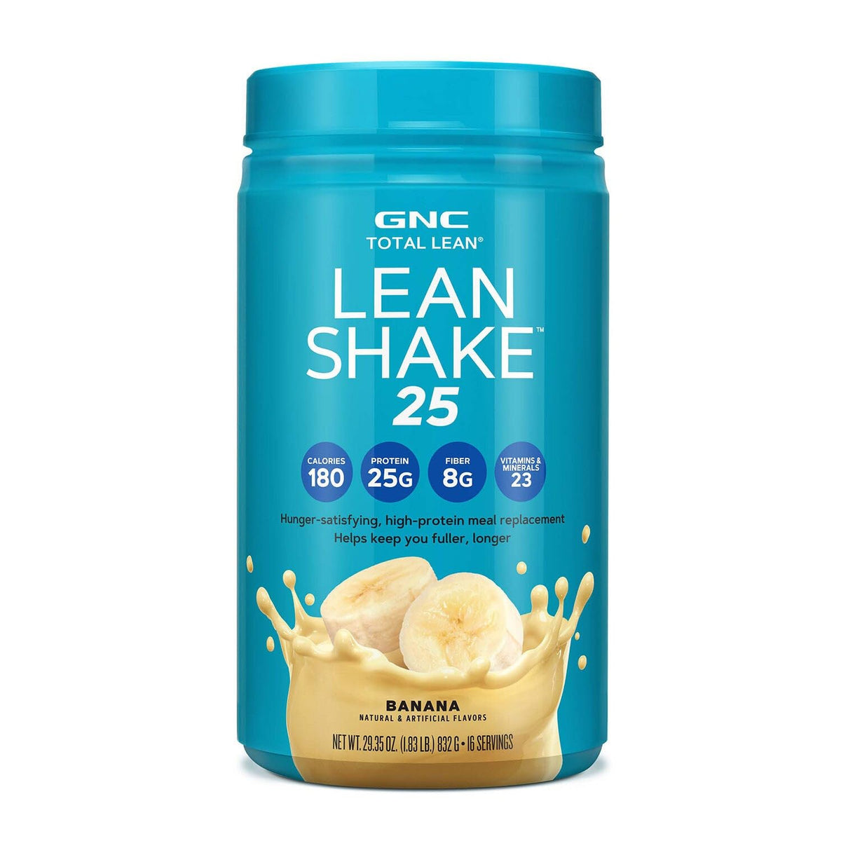 GNC batido banana vista frontal mostrando envase listo para beber y conveniencia