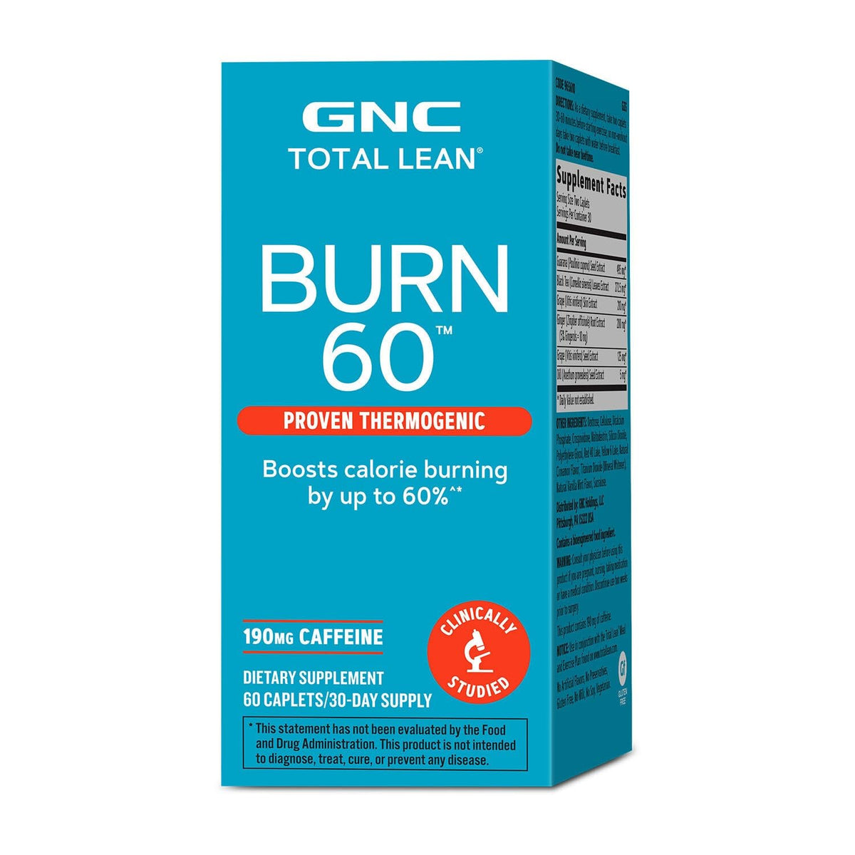 GNC envase Total Lean Burn 60 frontal mostrando etiqueta y beneficio termogénico