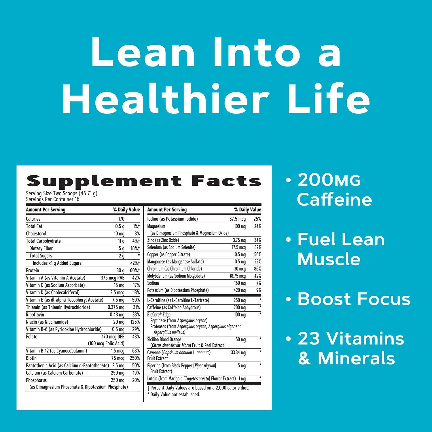 Etiqueta nutricional de GNC Total Lean mostrando 23 vitaminas y minerales