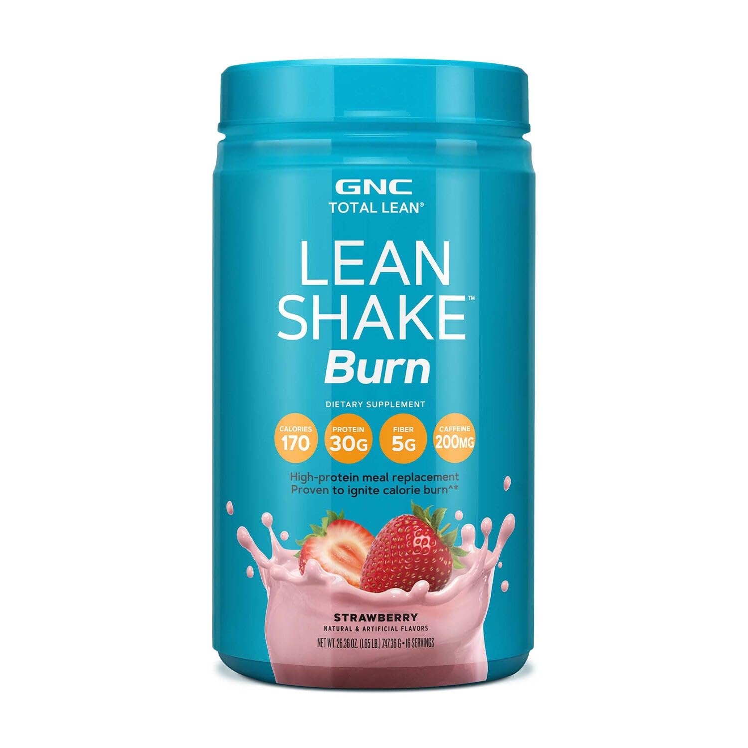 GNC Total Lean envase frontal mostrando sabor fresa y beneficio control de apetito