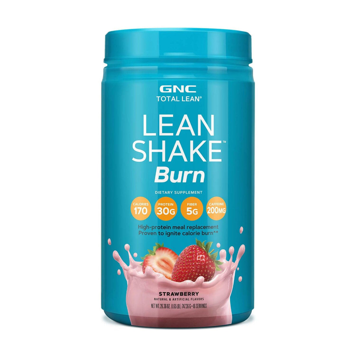 GNC Total Lean envase frontal mostrando sabor fresa y beneficio control de apetito