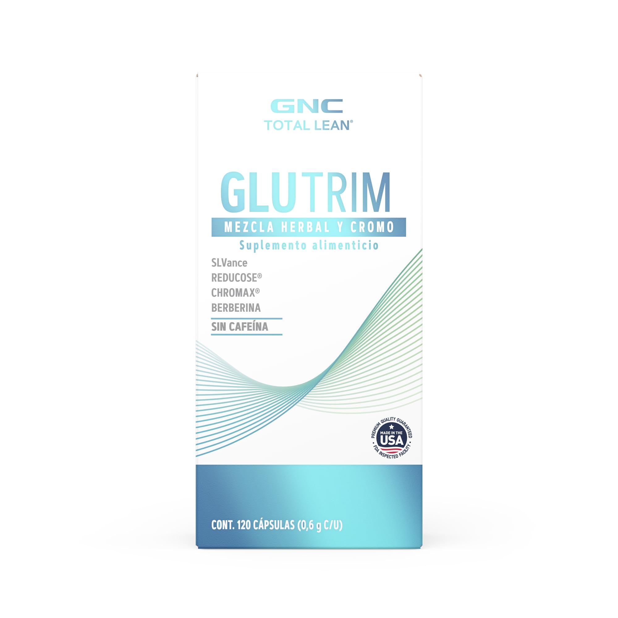 GNC GlucaTrim detalle de cápsulas para apreciar textura y fácil ingestión