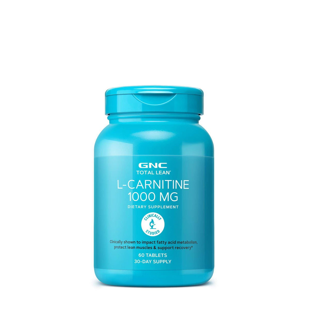 GNC Total Lean L-Carnitina frente del envase mostrando 60 tabletas y conveniencia