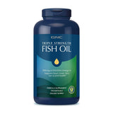 GNC frasco frontal de Triple Strength Fish Oil mostrando 210 cápsulas y etiqueta clara