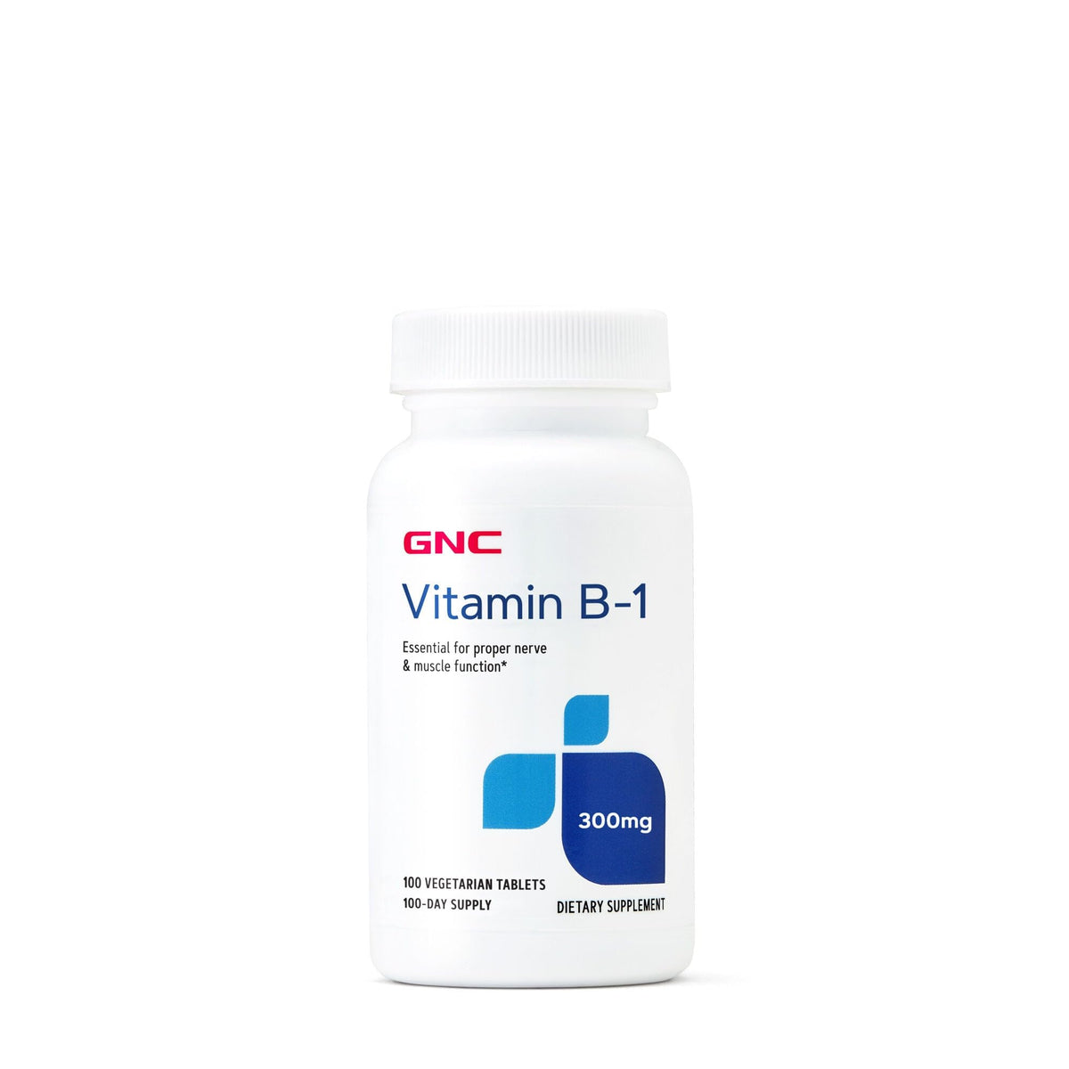 GNC frasco frontal de Vitamin B-1 mostrando etiqueta clara y ventaja vegetariana