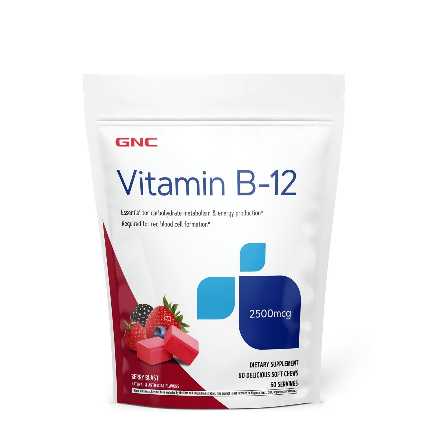 GNC Vitamin B12 frente del envase mostrando etiqueta y cantidad, claridad de información