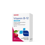 GNC bote frontal con pastillas B-12 sabores cereza, identificación clara y beneficio práctico