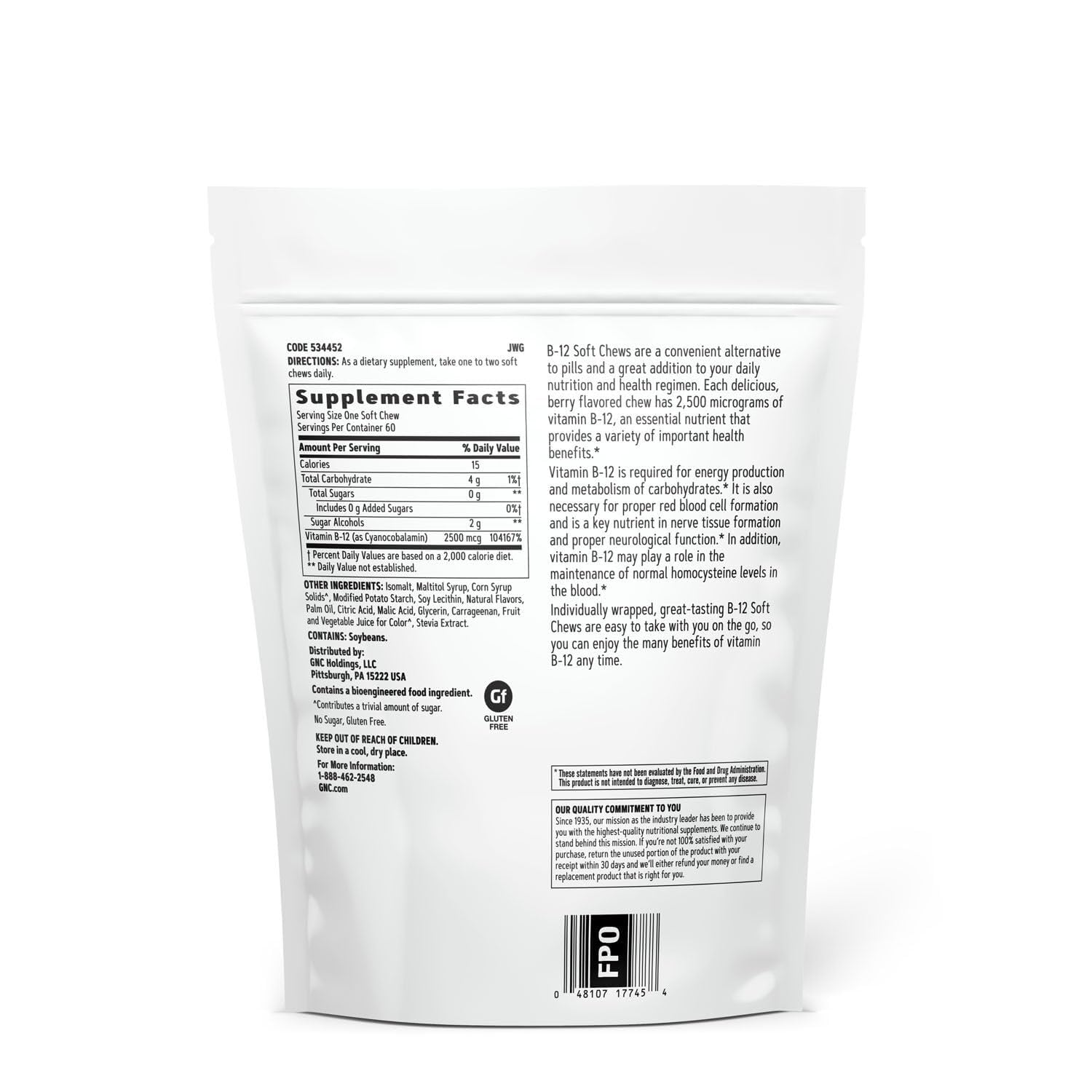 Detalle de textura masticable GNC Vitamin B12 mostrando superficie y apariencia apetecible