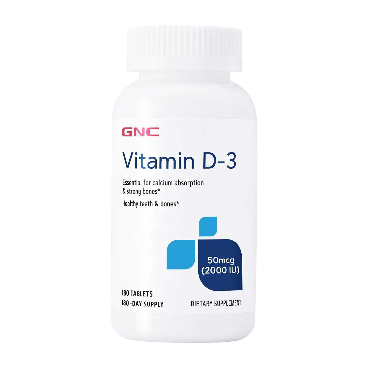 GNC envase frontal de Vitamin D3 2000 IU mostrando la etiqueta y beneficio de dosificación