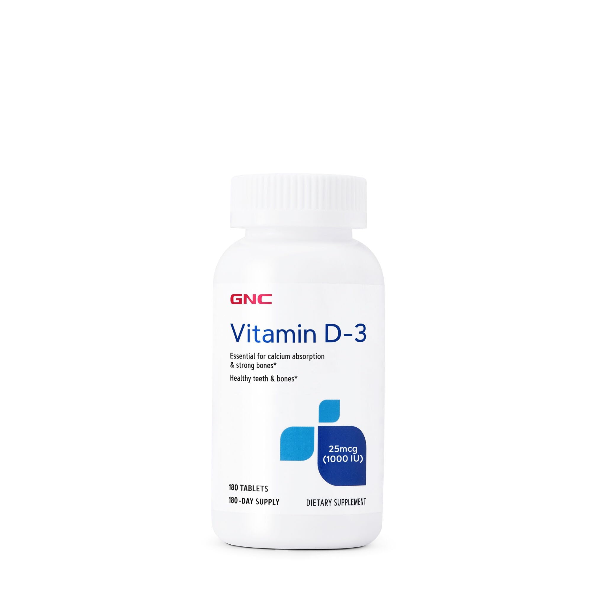 Frasco GNC Vitamin D-3 25 mcg mostrando presentación y cantidad de tabletas útil para abastecimiento