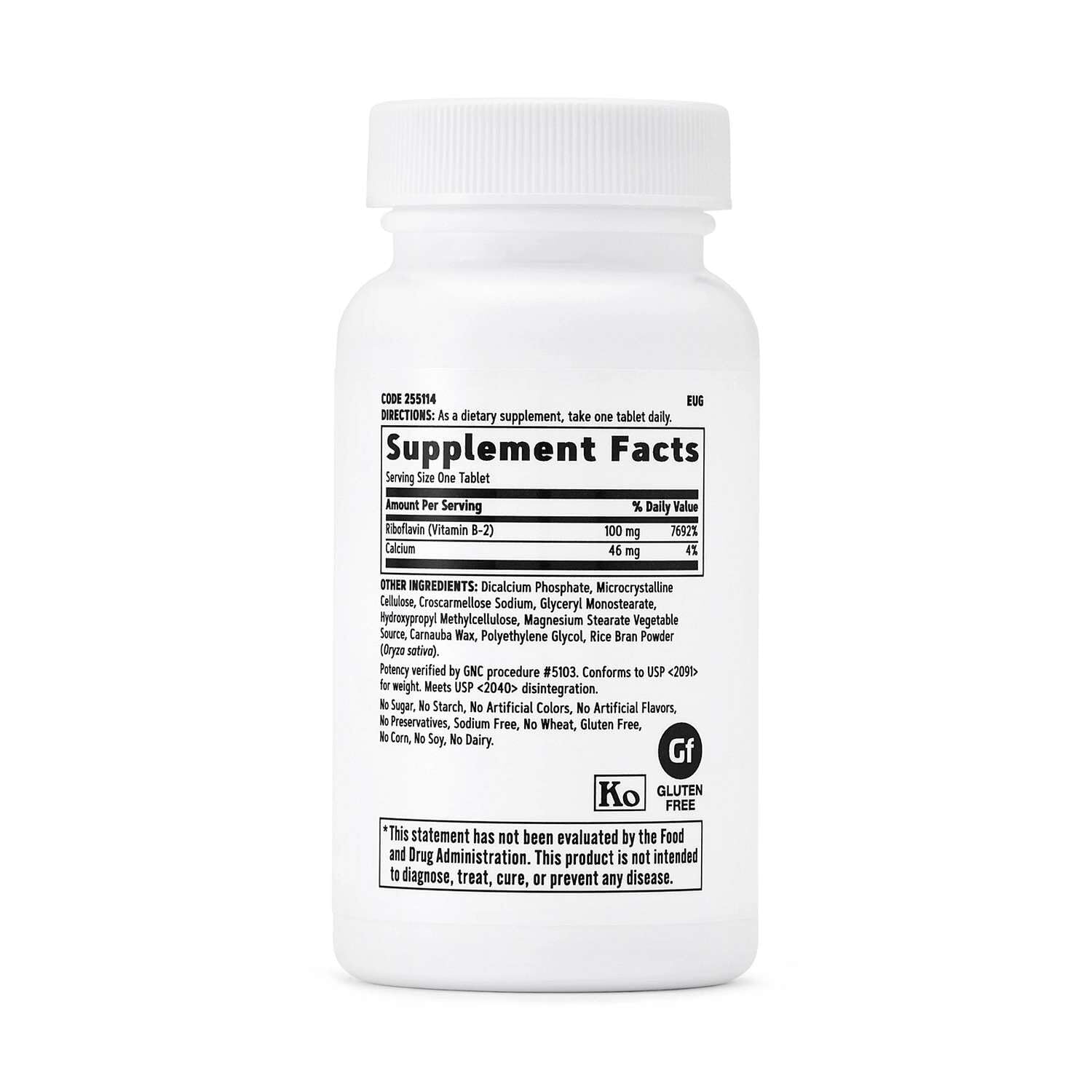 GNC primer plano de tableta vitamínica B2 resaltando textura y pureza visible