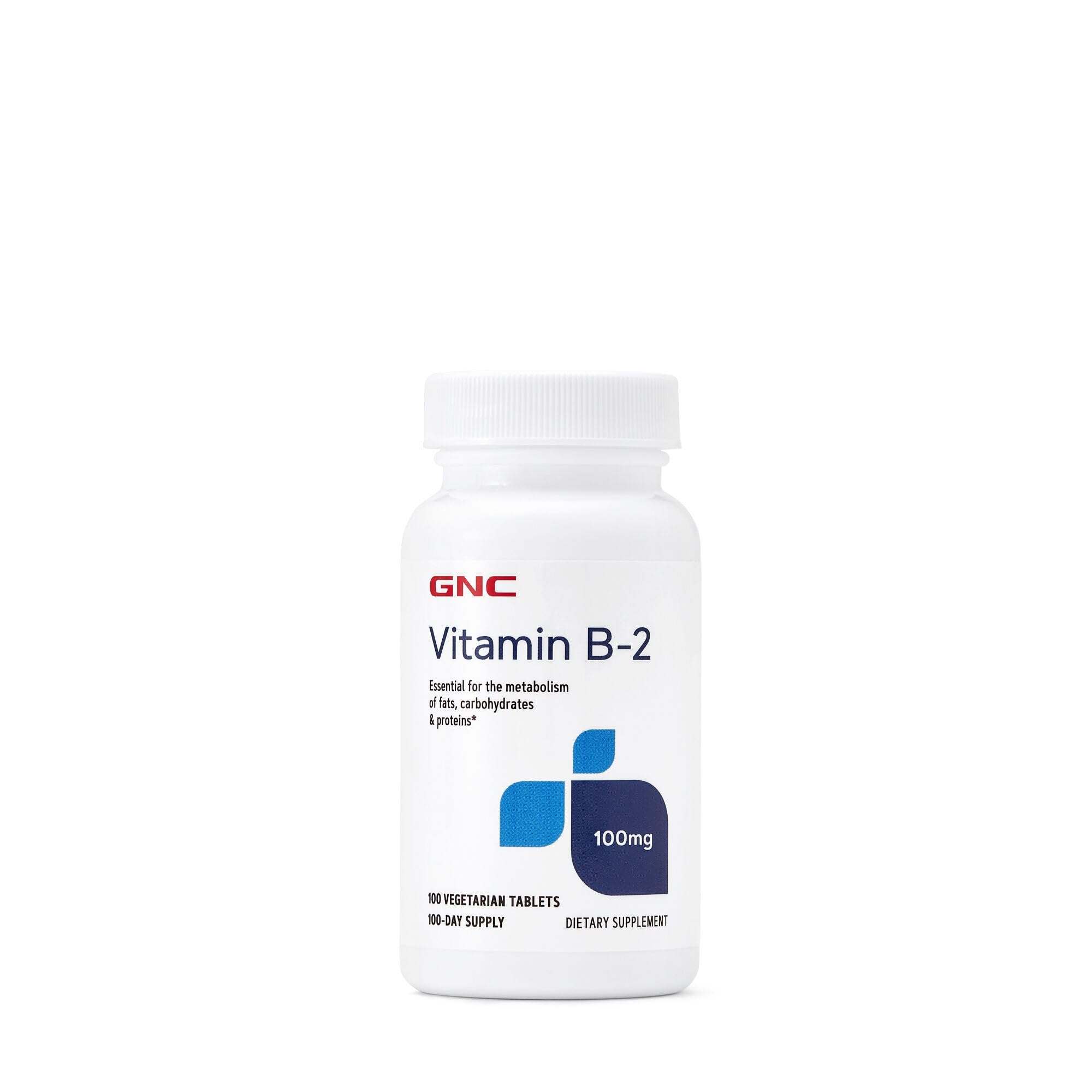 GNC envase frontal de Vitamina B2 100 mg mostrando etiqueta clara y beneficios