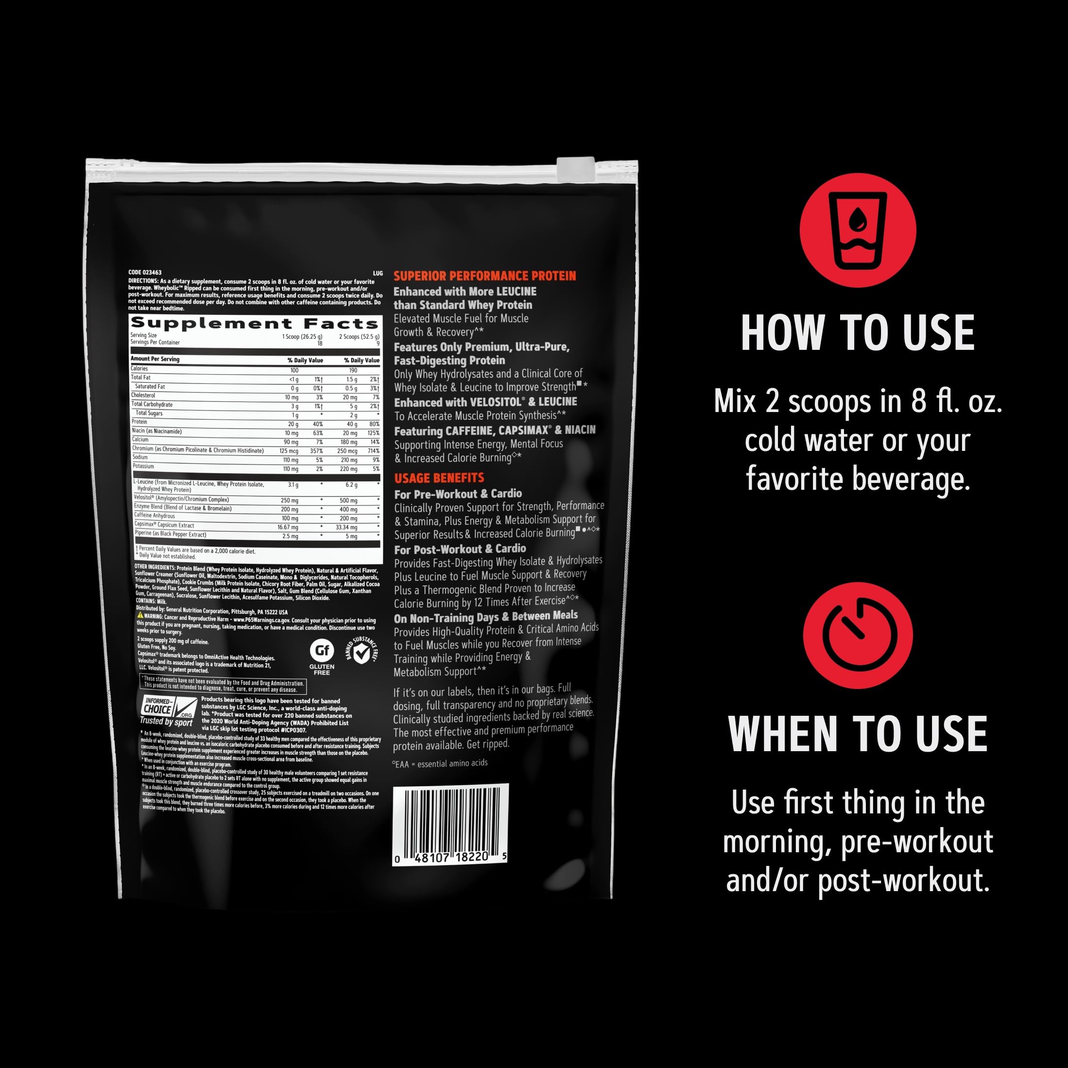 GNC estilo de vida Wheybolic Ripped acompañado de equipo de entrenamiento