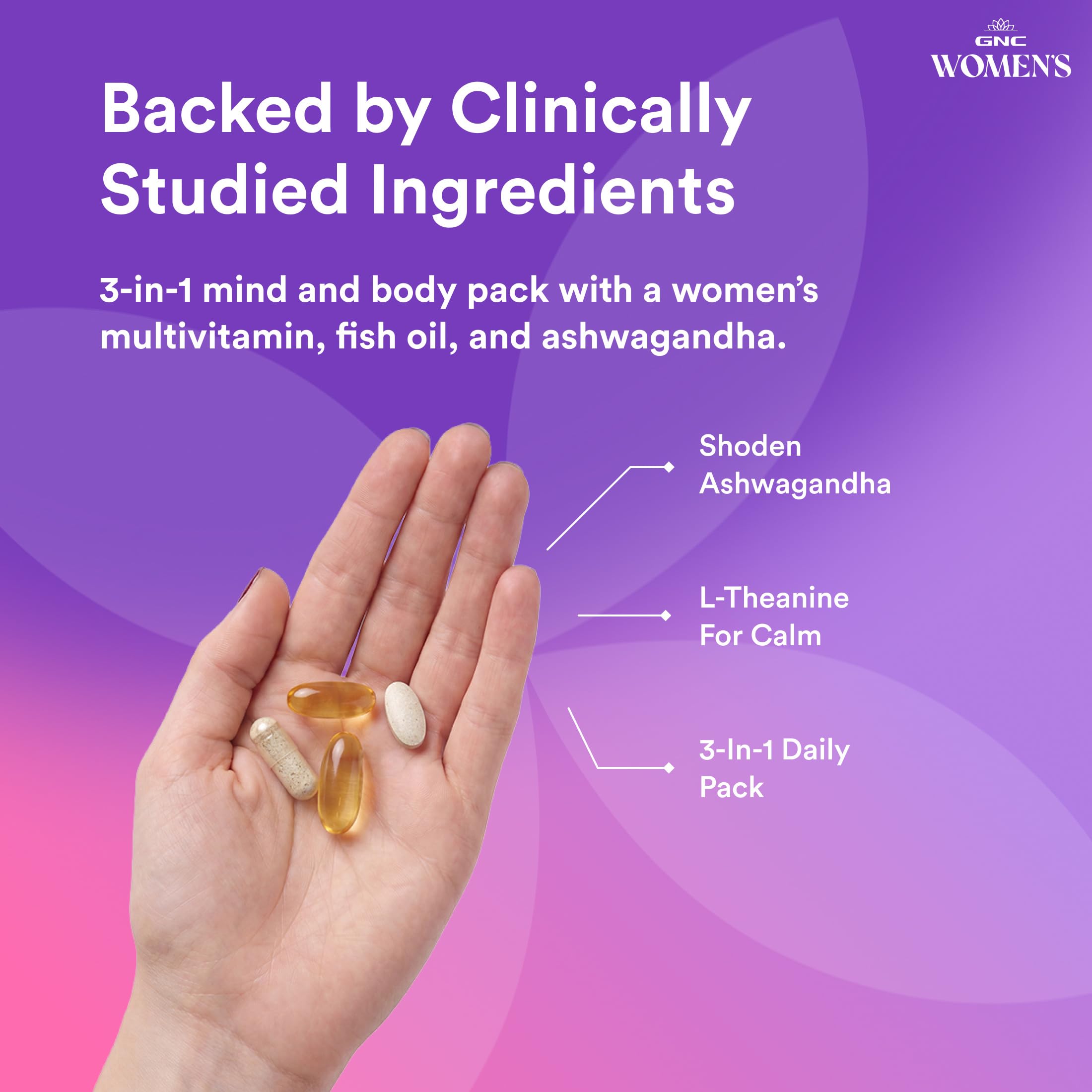 GNC etiqueta con tabla de ingredientes y beneficios clave visibles