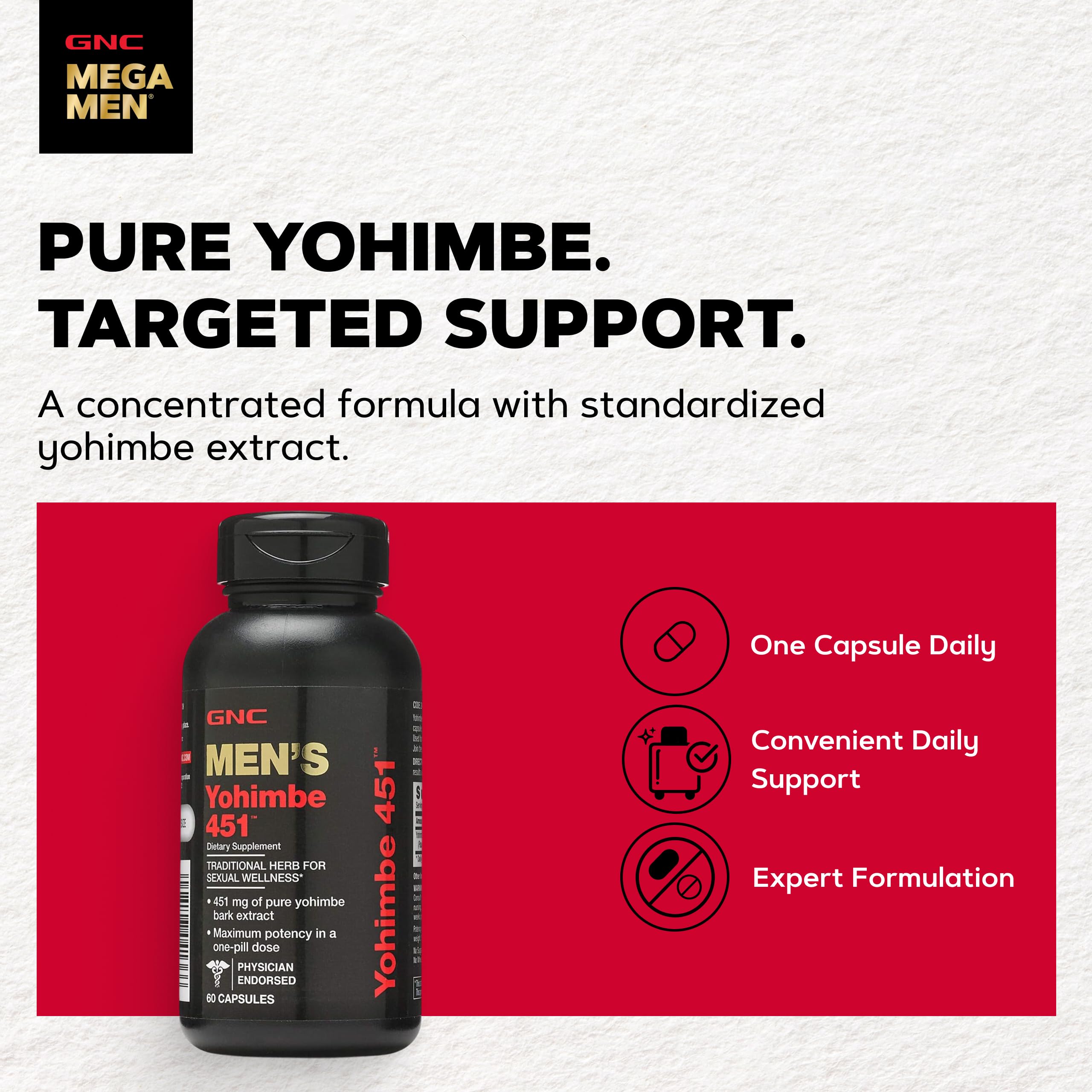 GNC Yohimbe etiqueta con información nutricional y beneficios visibles