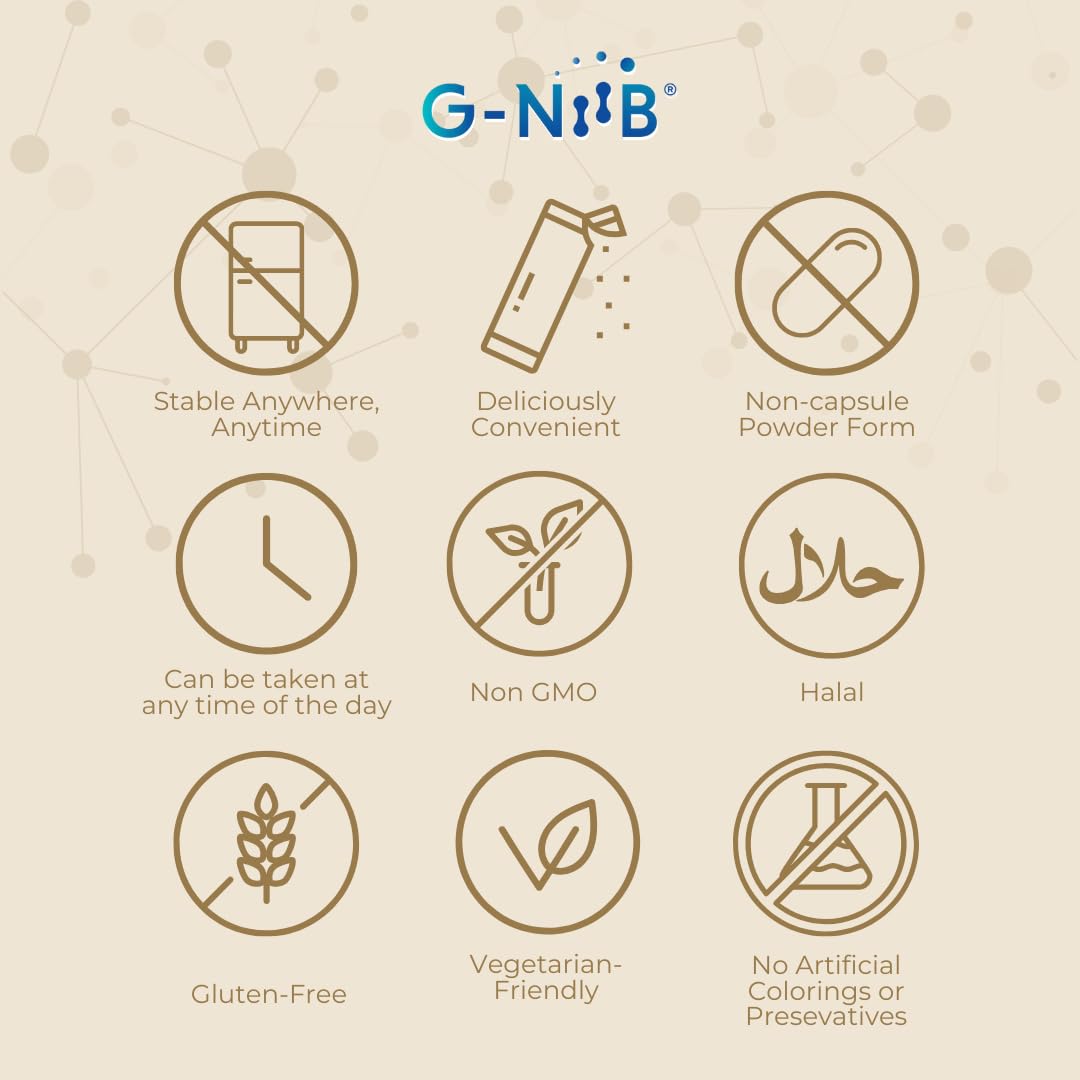 G-NiiB etiqueta cercana con ingredientes y respaldo científico visible