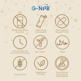 G-NiiB etiqueta cercana con ingredientes y respaldo científico visible