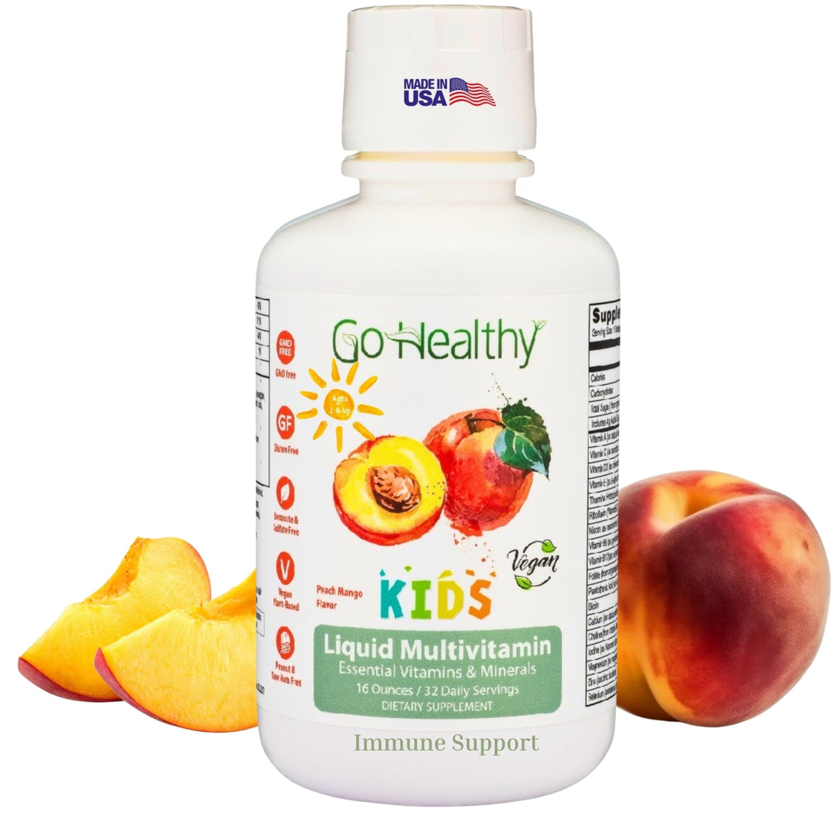 Go Healthy Natural envase frontal mostrando sabor Peach Mango y fácil administración