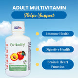 Adulto tomando Go Healthy Liquid Multivitamin, conveniencia diaria evidente