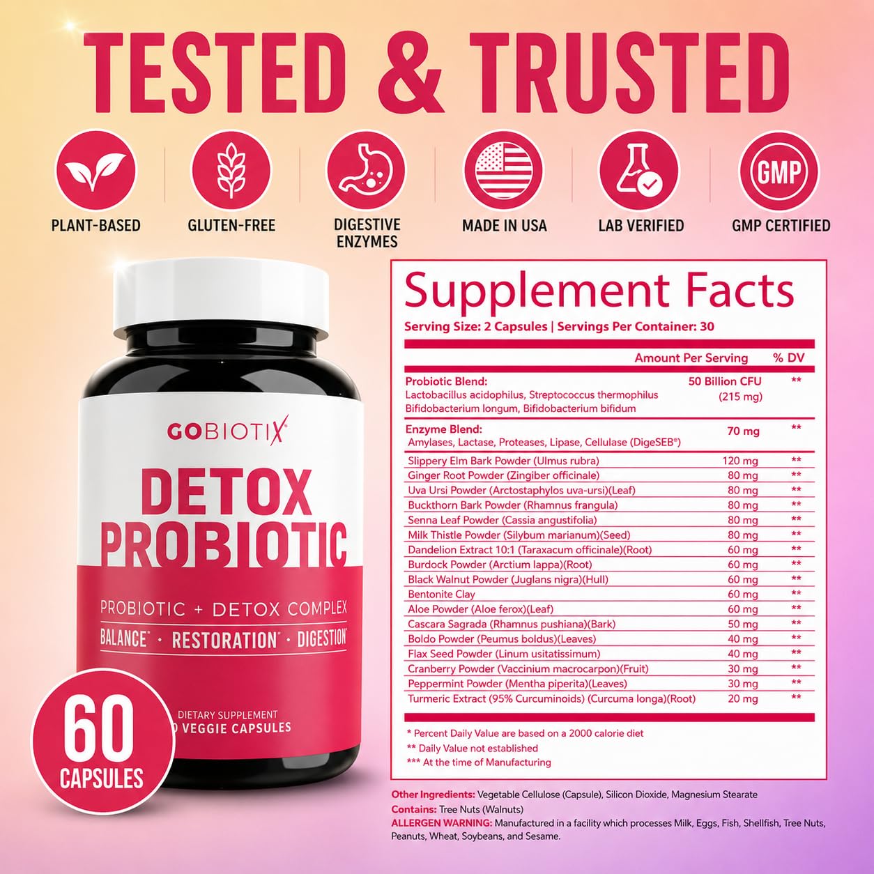 GOBIOTIX empaque lateral con información nutricional y certificación GMP visible
