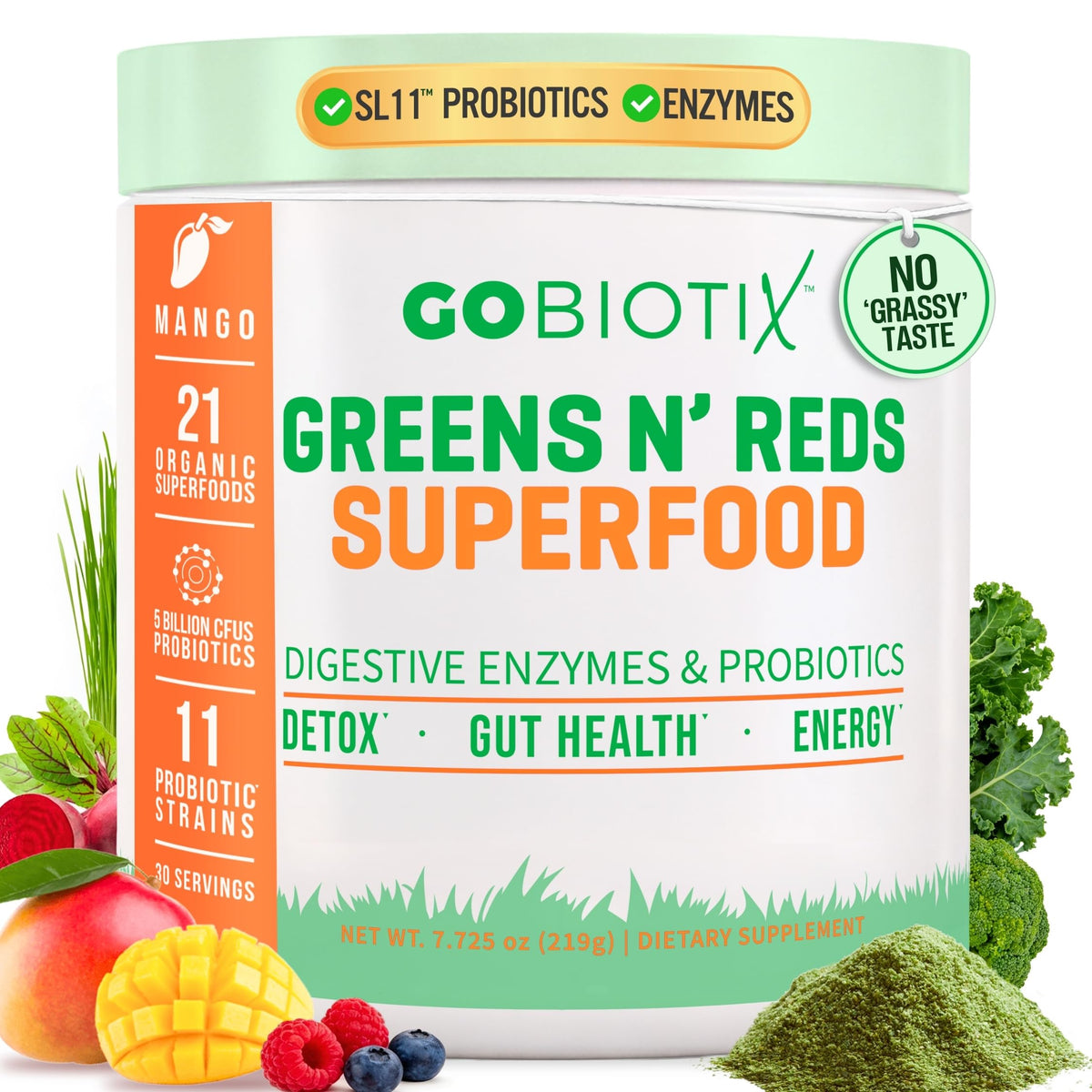 GOBIOTIX frente del empaque mostrando sabor mango y beneficios