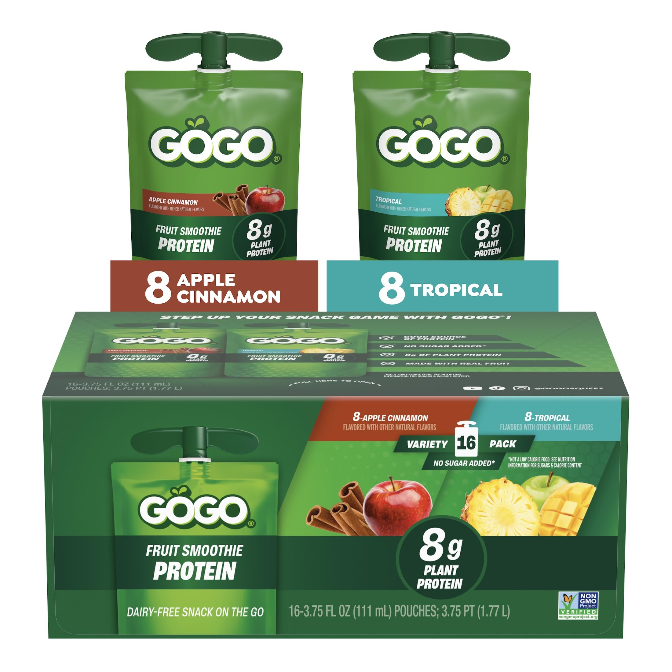 GoGo SqueeZ pack frontal mostrando sabores y conveniencia