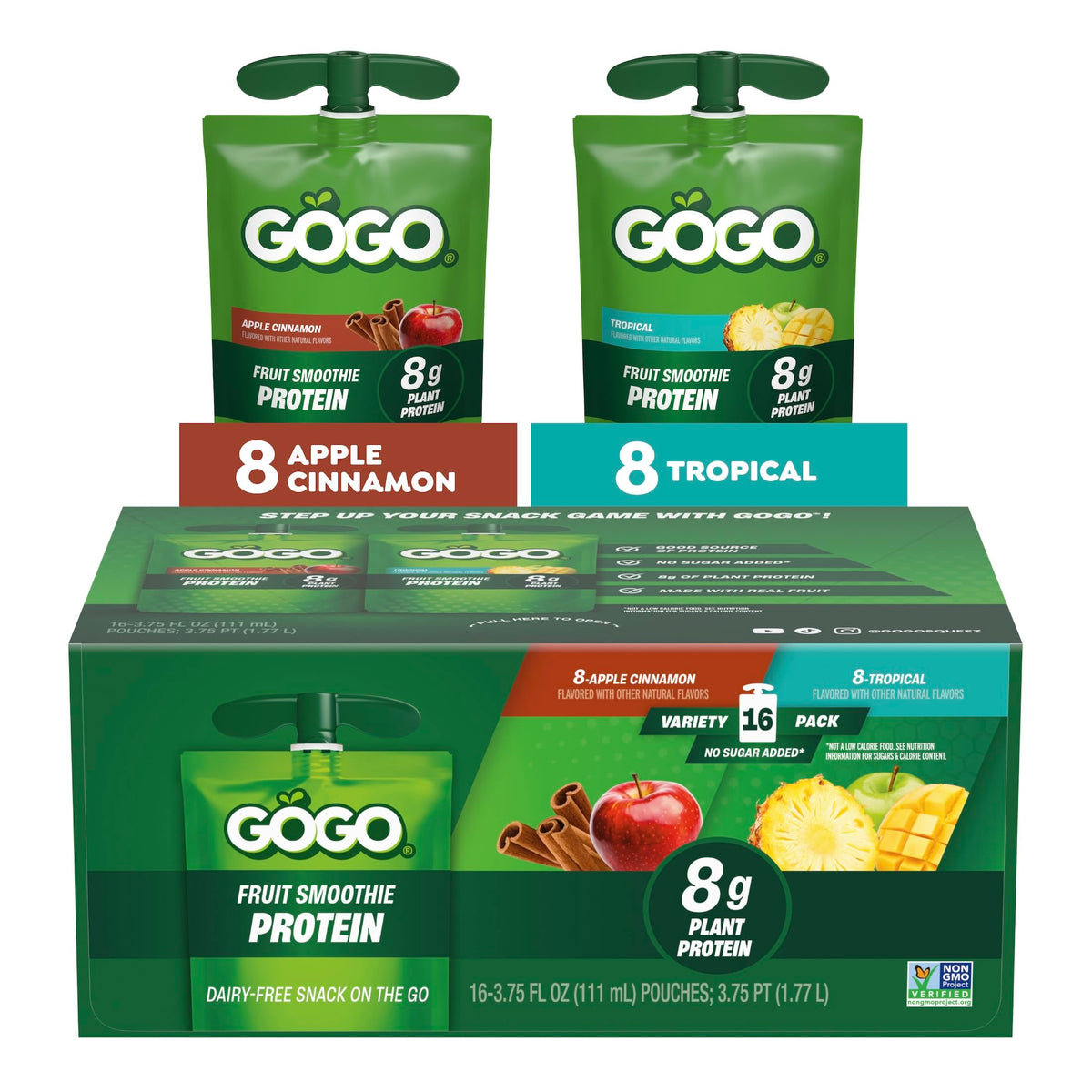 GoGo SqueeZ pack frontal mostrando sabores y conveniencia