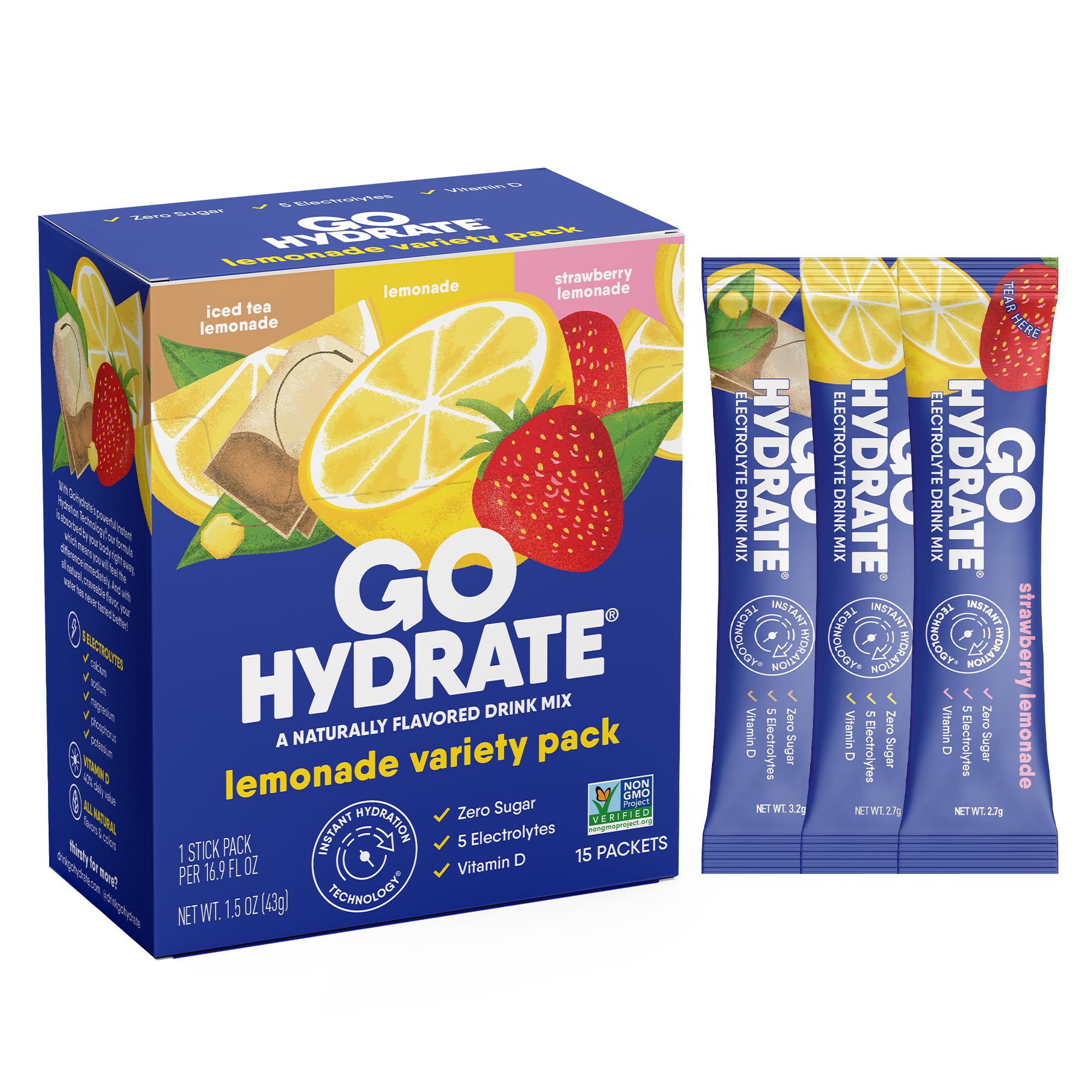GoHydrate empaque frontal limonada mostrando diseño y beneficio práctico