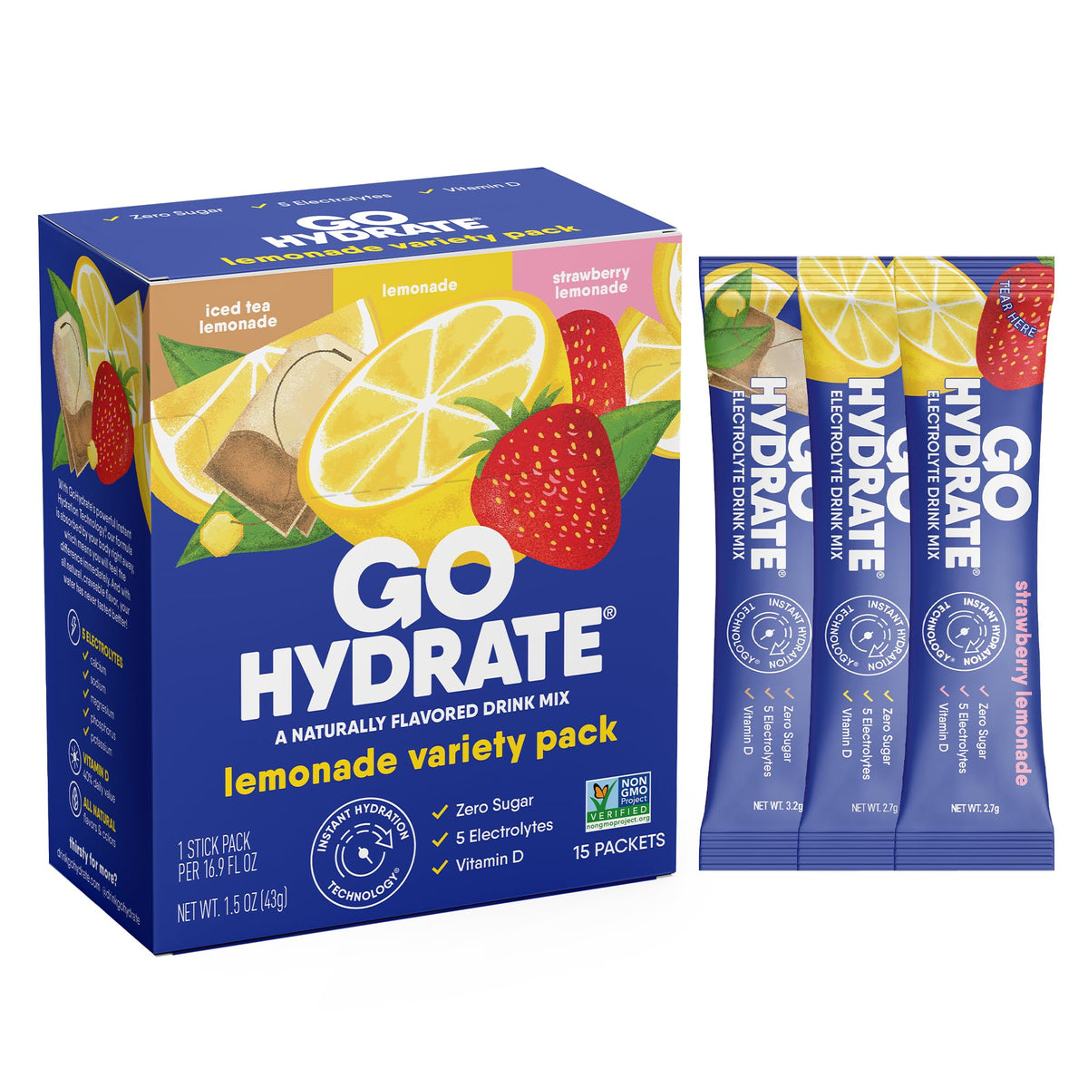 GoHydrate empaque frontal limonada mostrando diseño y beneficio práctico