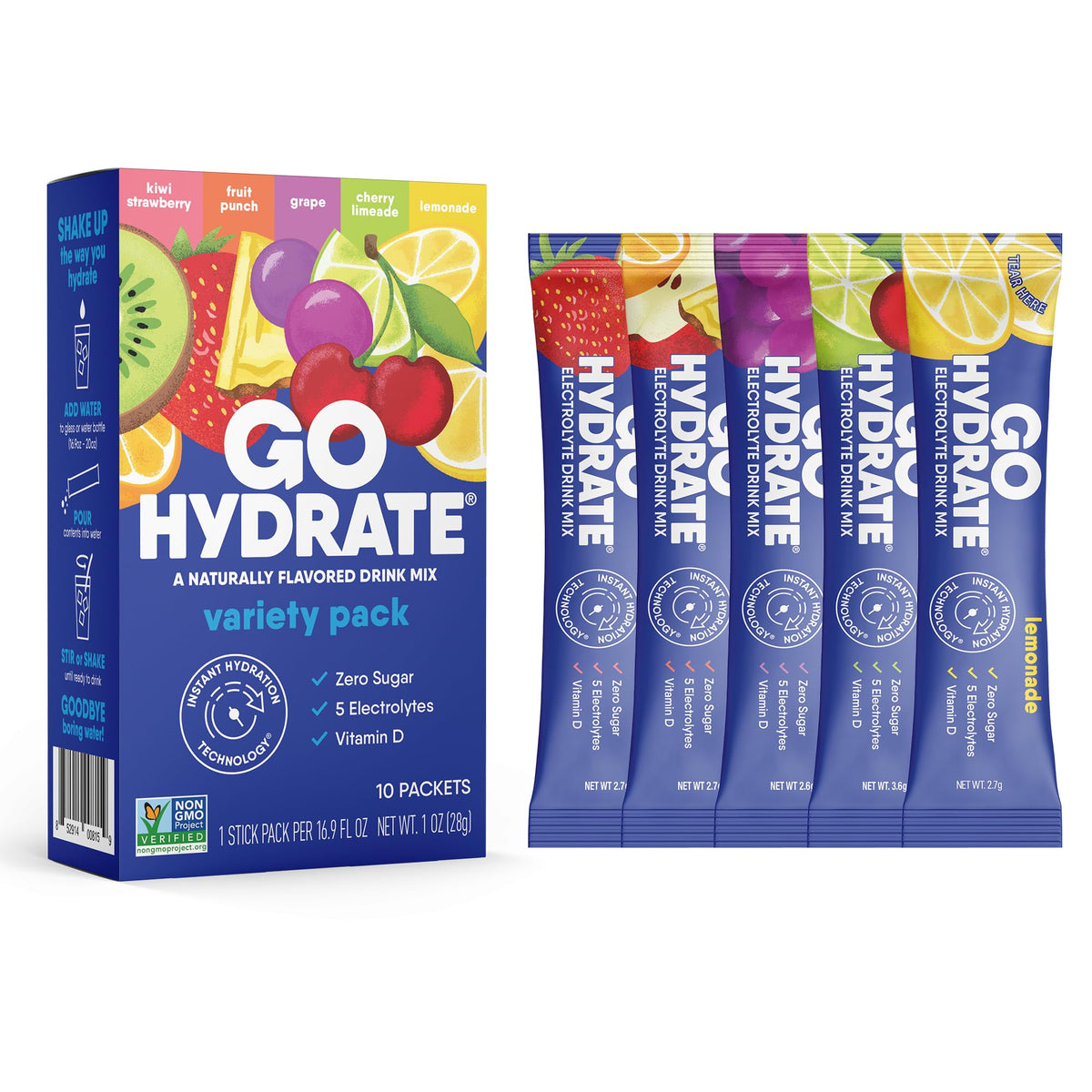 GoHydrate sobre frontal mostrando el diseño y claridad de ingredientes beneficiosos