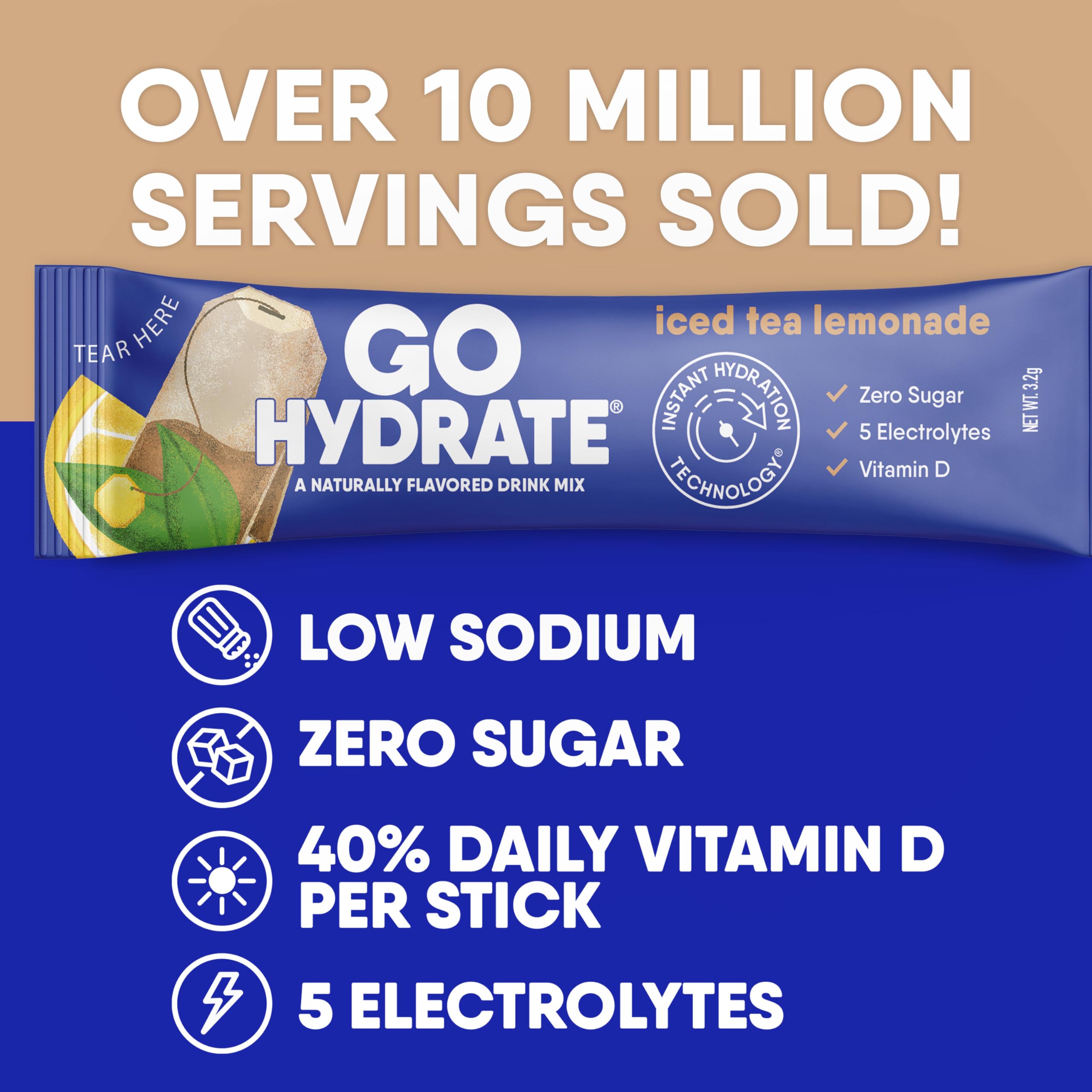 GoHydrate bebida preparada en vaso con hielo, refrescante y baja en calorías