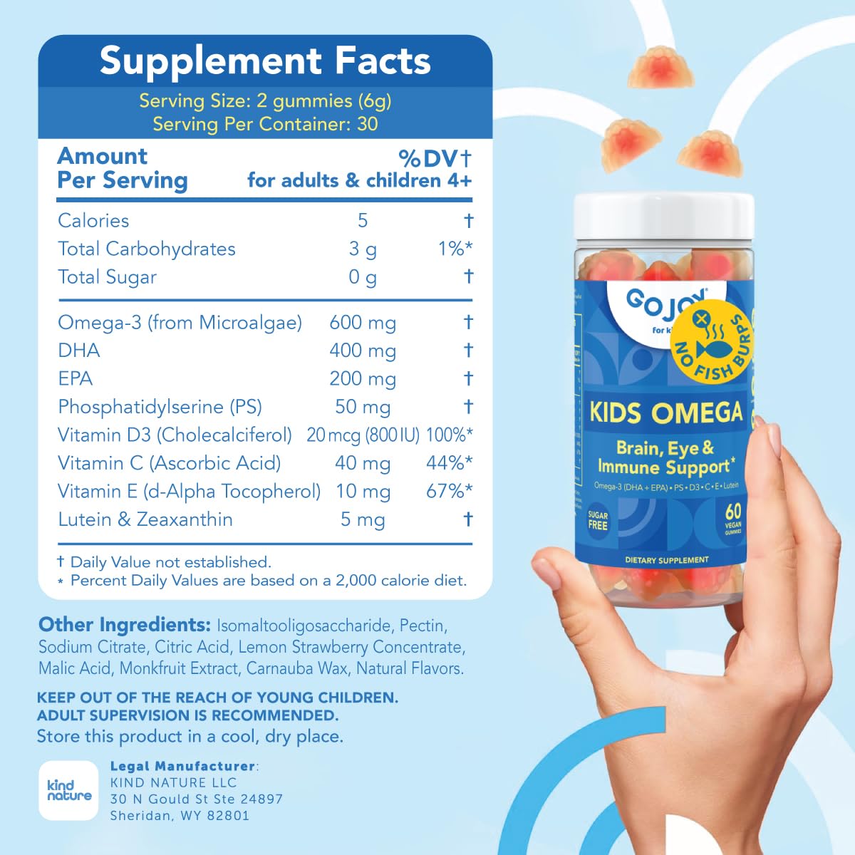 GOJOY NATURALS etiqueta nutricional legible con información de omega‑3