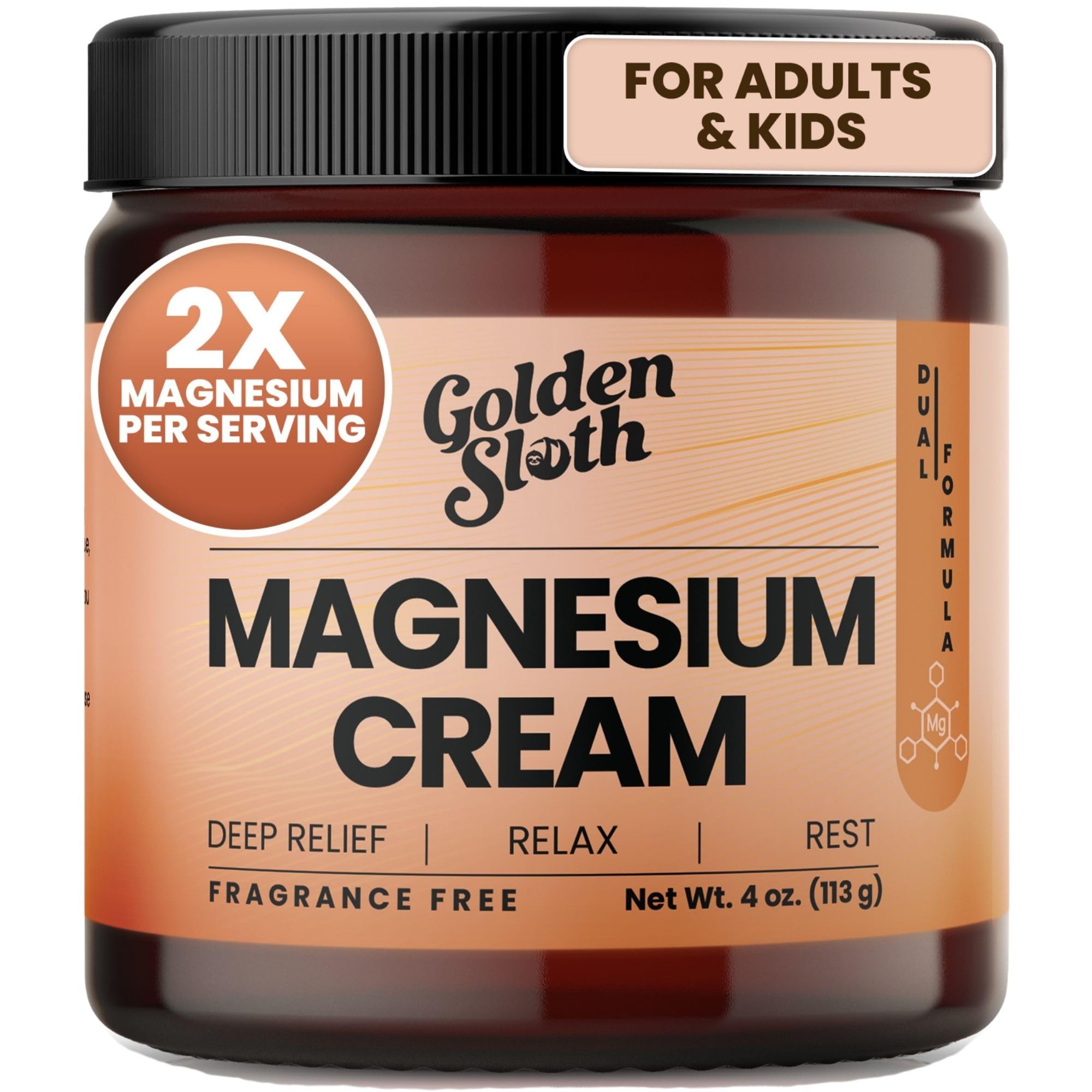 Golden Sloth frasco frontal de crema de magnesio, aspecto profesional y claro