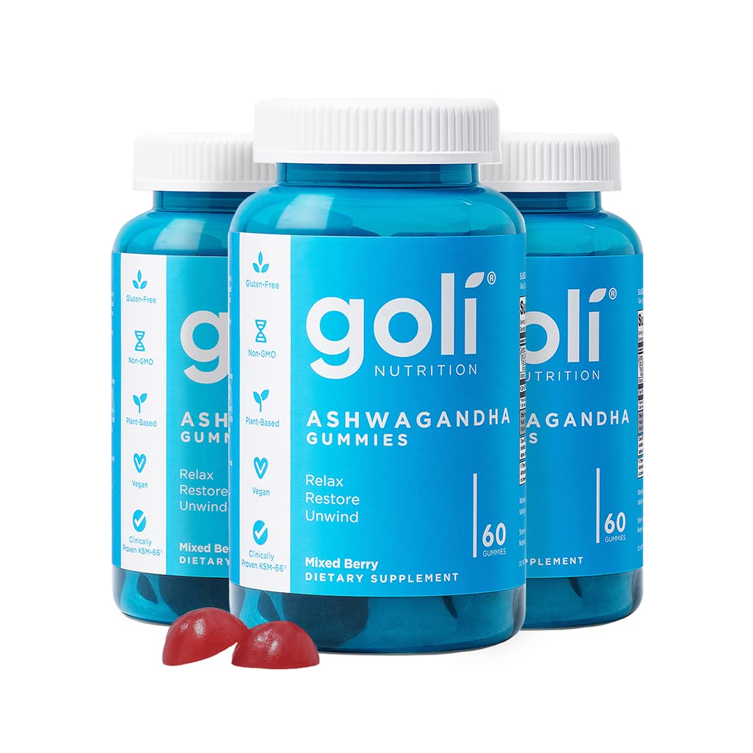 Goli frasco frontal que muestra 180 gomitas veganas y beneficio conveniencia