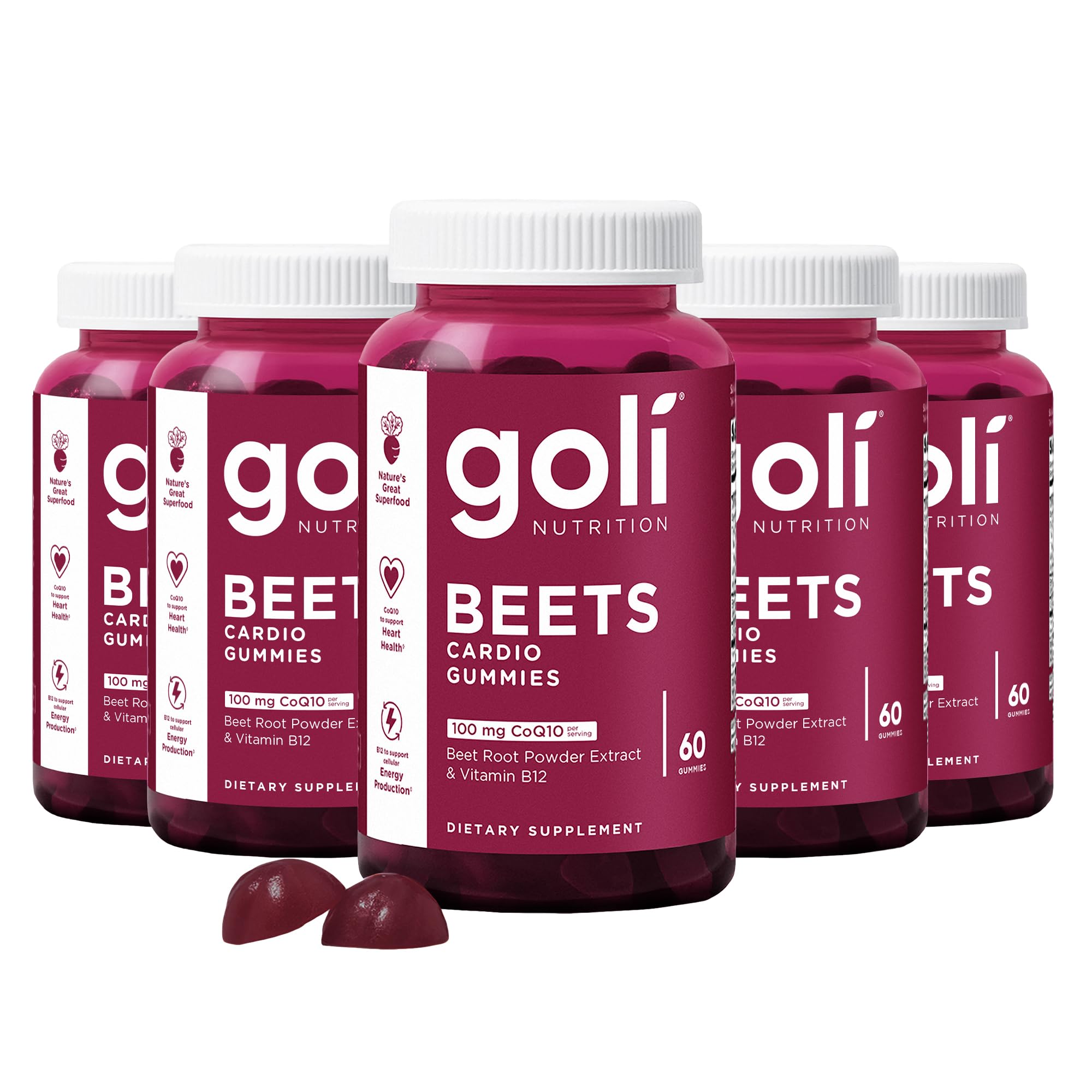 Goli frasco frontal de Beets Cardio gomitas mostrando el envase y beneficio práctico