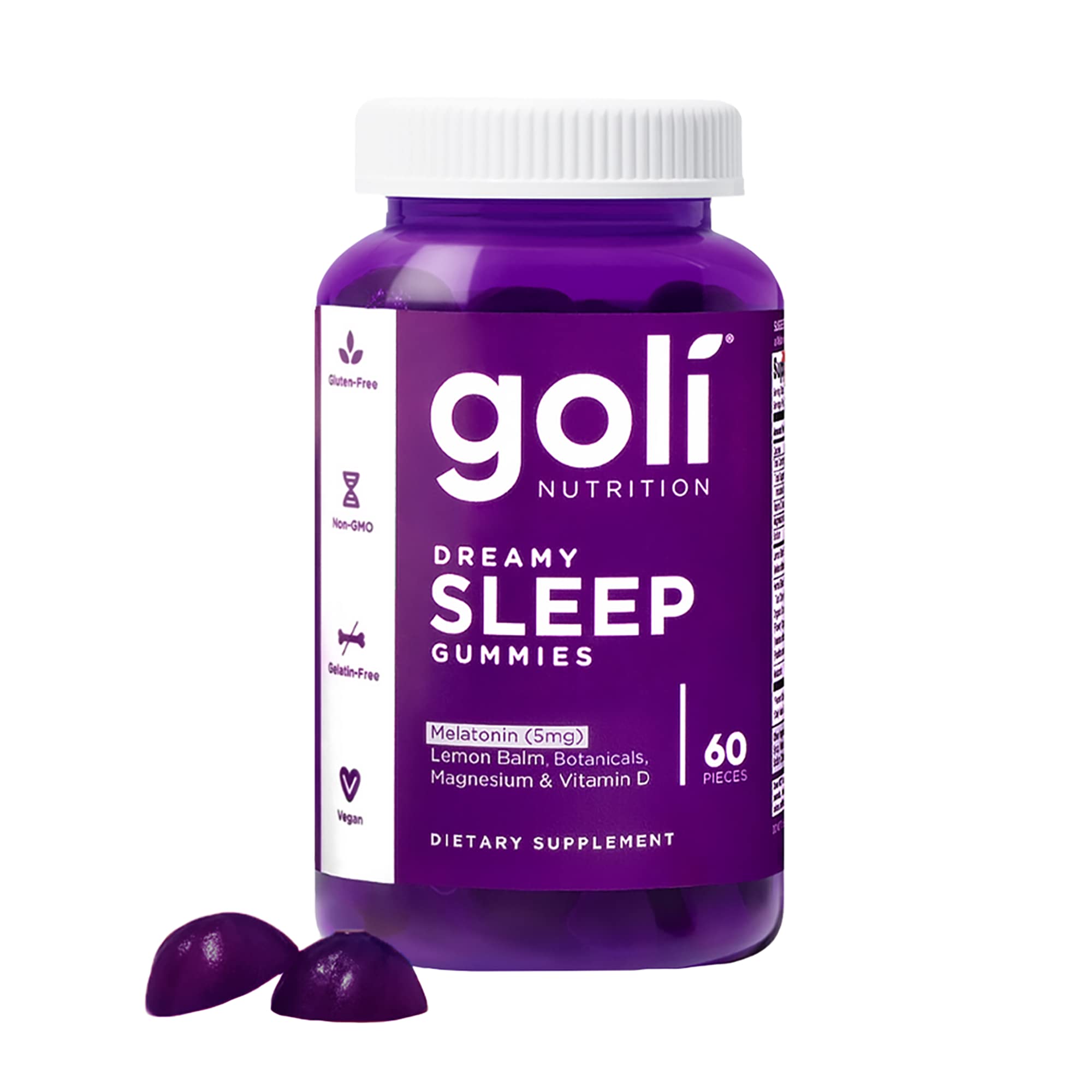 Goli frasco frente mostrando 60 gomitas, conveniencia nocturna