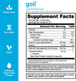Goli etiqueta con lista de ingredientes y sin azúcares añadidos