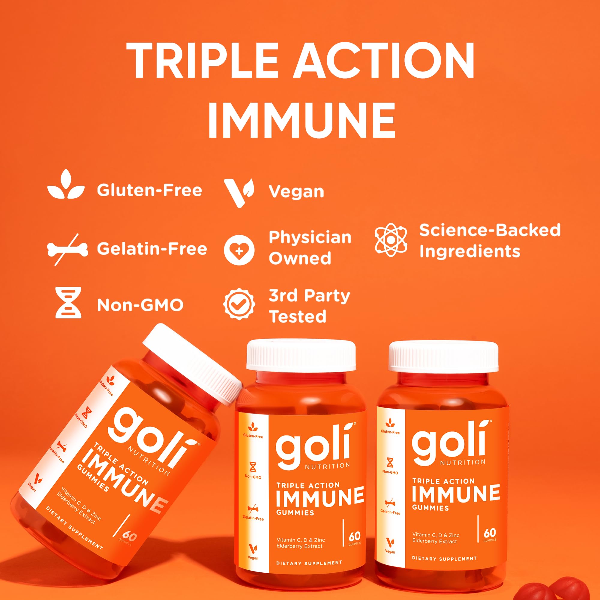 Escena de desayuno con Goli Immune junto a frutas y taza de té