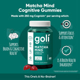 Polvo de matcha y hojas de Camellia junto a Goli Matcha Mind resaltando ingredientes naturales