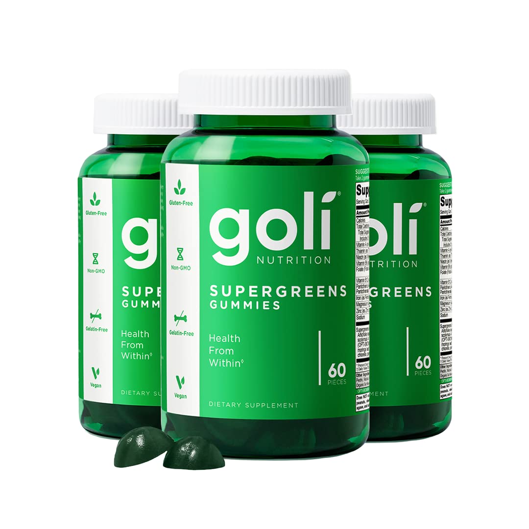Goli frasco frontal mostrando 180 gomitas veganas y beneficio práctico