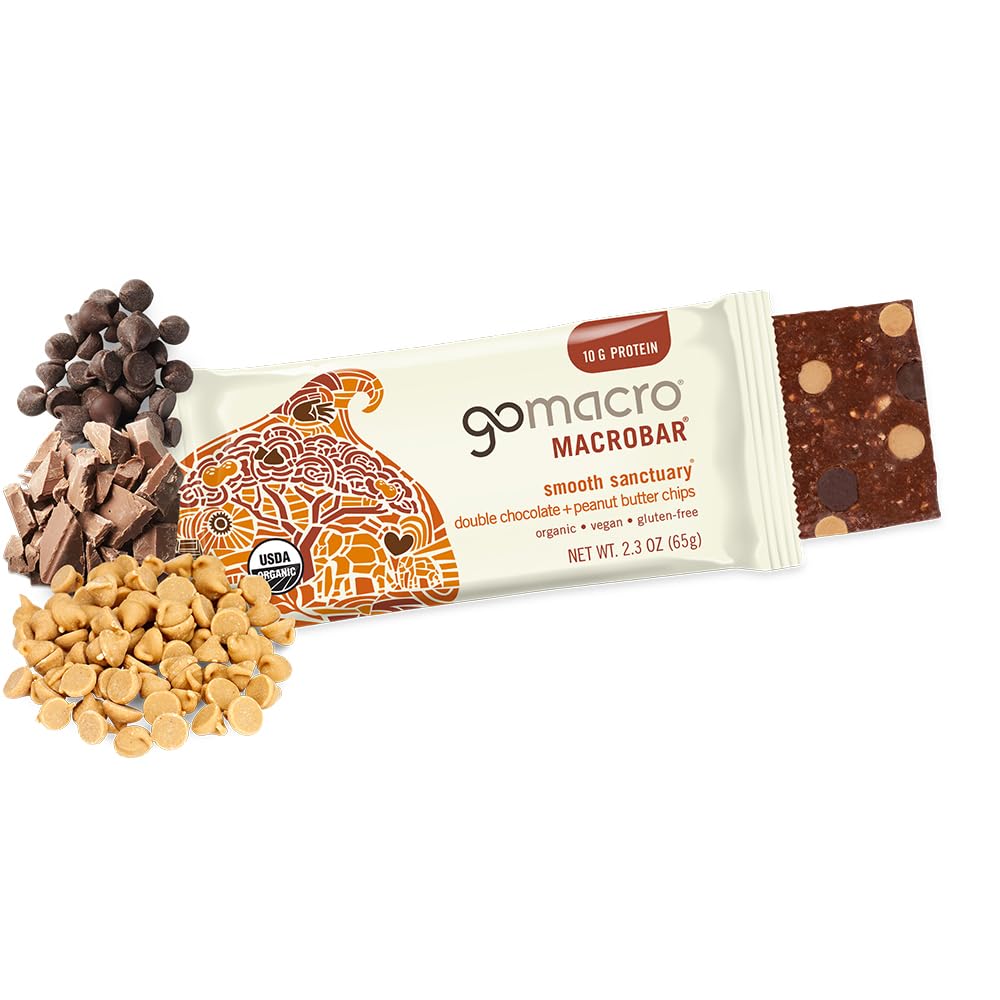 GoMacro barra cortada mostrando interior cremoso y cacao