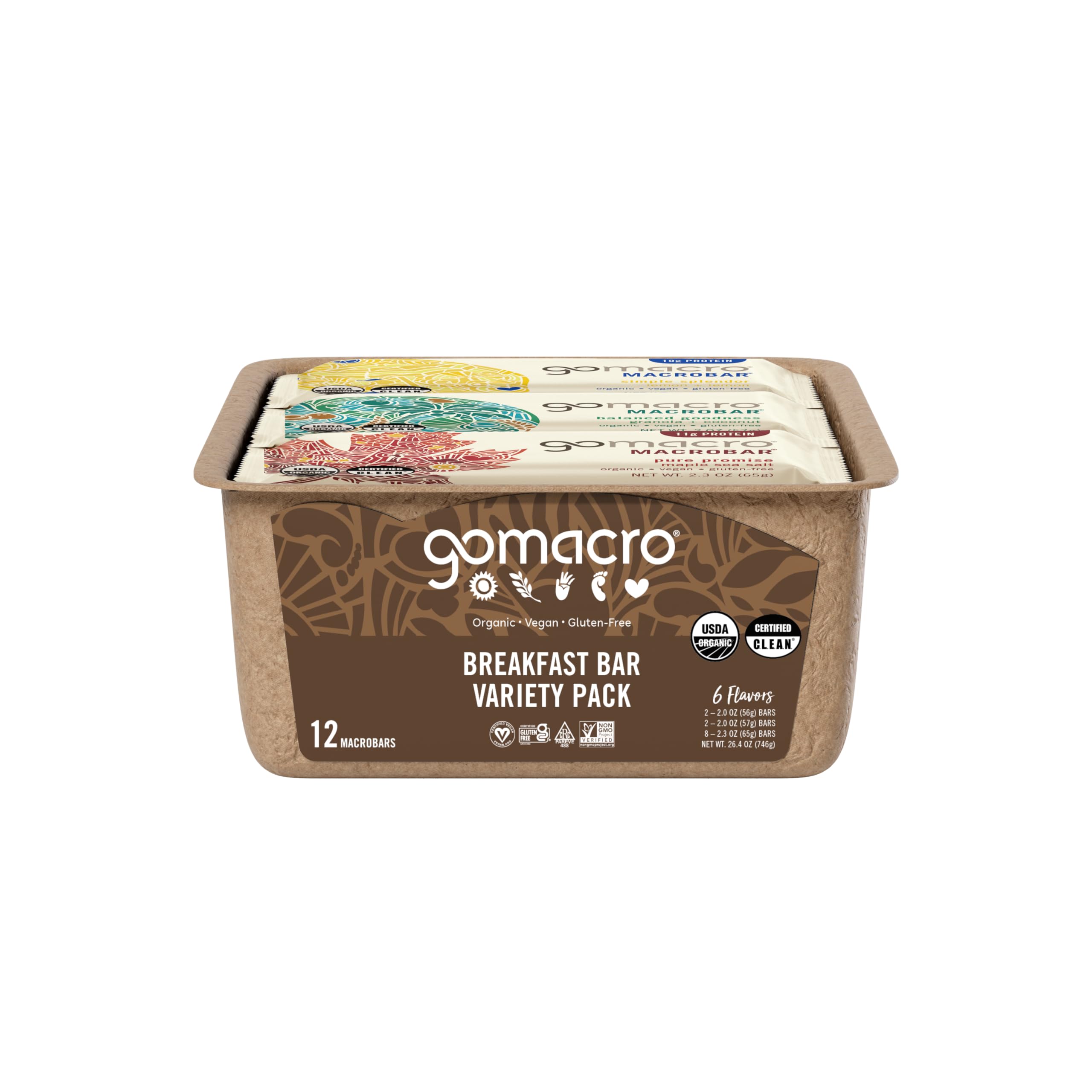 GoMacro etiqueta con certificaciones orgánicas y libre de gluten
